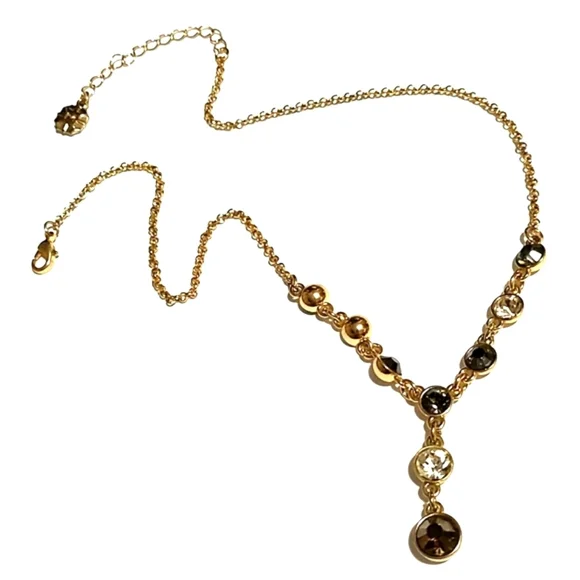 MONET VINTAGE GOLD-TONE DARK GRAY AND CLEAR RHINESTONE Y-SHAPED 15-18" NECKLACE - Picture 8 of 9